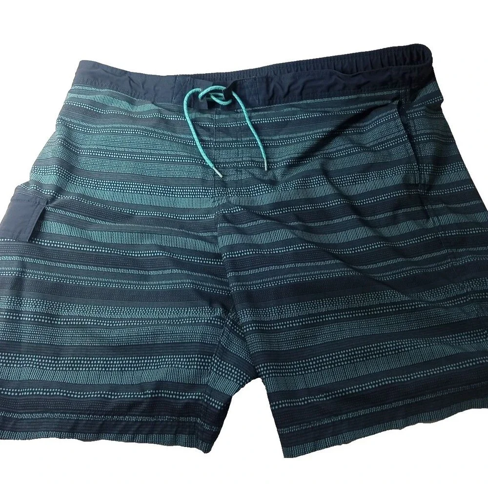 George Men’s Swim Trunks Board Shorts Blue Teal Stripe Size XL 40-42